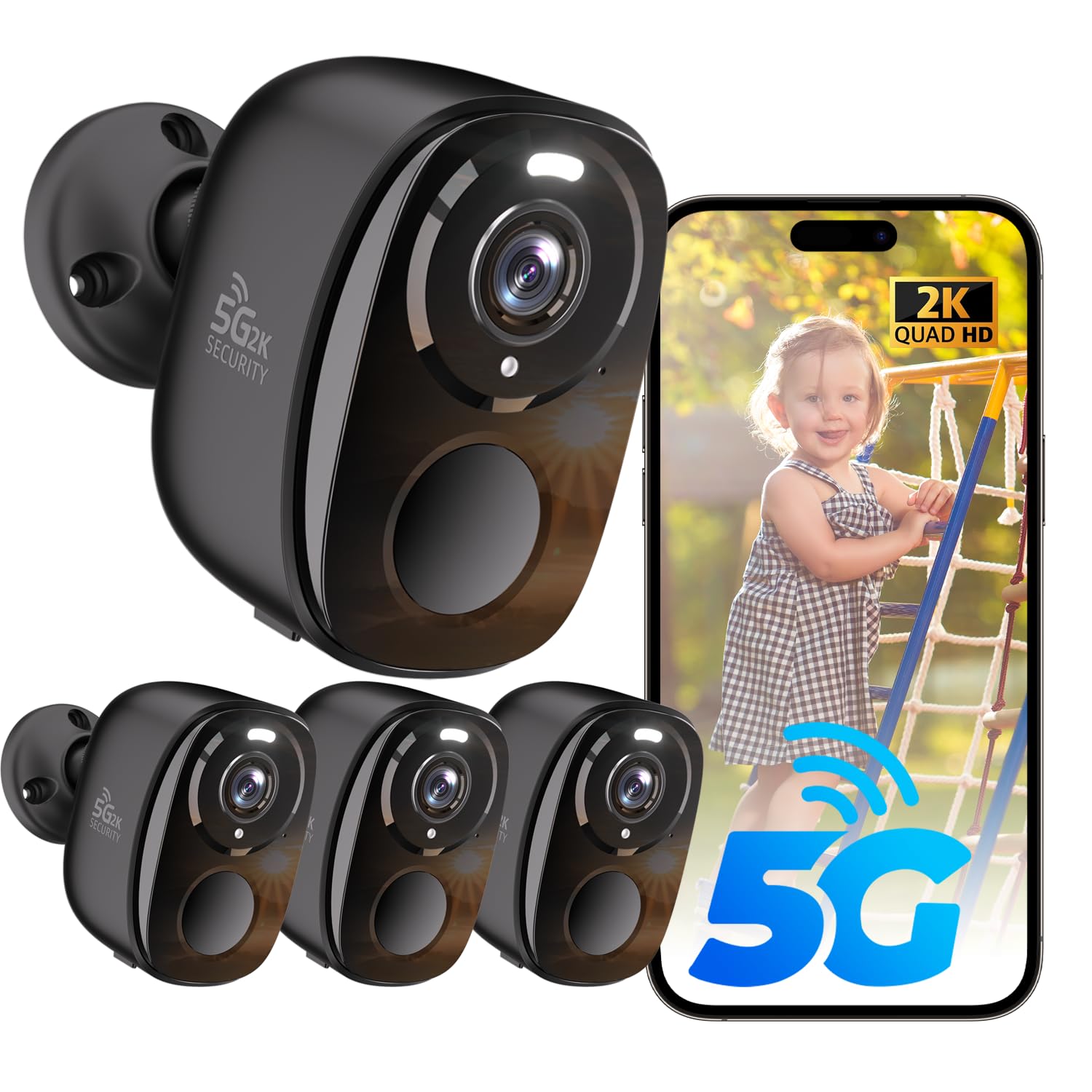Photo 1 of ELECCTV 5G/2.4G WiFi Security Cameras Wireless Outdoor, 2K 5G Security Camera with AI Motion Detection, Color Night Vision, Siren, IP65, 2-Way-Audio, Support Alexa&Google Assistant, Cloud/SD (4)