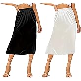 Ellames Women's 2 Pieces Half Slips for Under Dresses Satin Long Underskirt Half Slip Shirt Skirt Extender