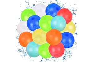 RYTABEE 16PCS Reusable Water Balloons, Latex-Free Silicone Water Splash Balls for Kids and Adults, Self-Sealing Refillable Water Bombs Toy for Summer Outdoor Party Activities