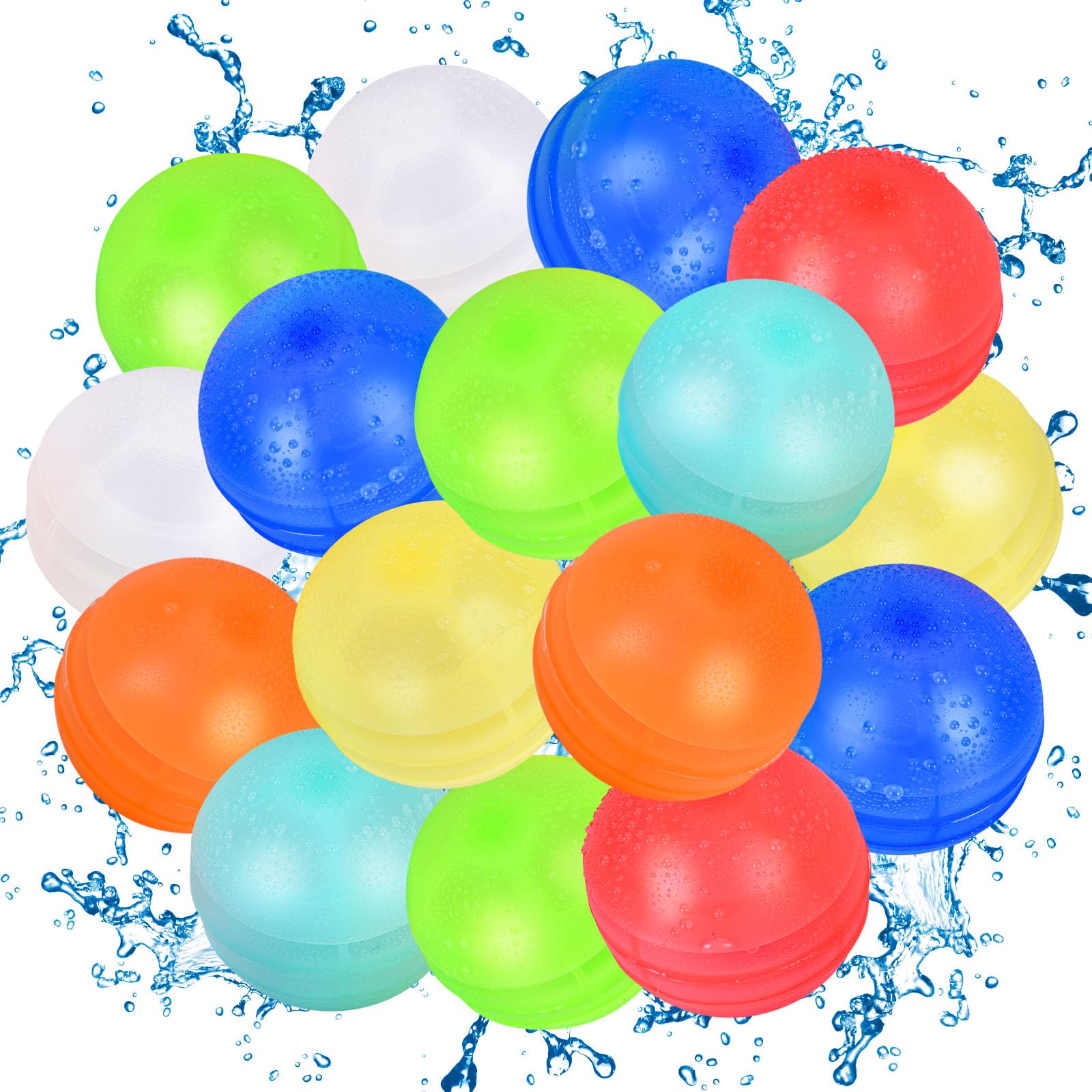 Photo 1 of 16PCS Reusable Water Balloons, Latex-Free Silicone Water Splash Balls for Kids and Adults, Self-Sealing Refillable Water Bombs Toy for Summer Outdoor Party Activities
