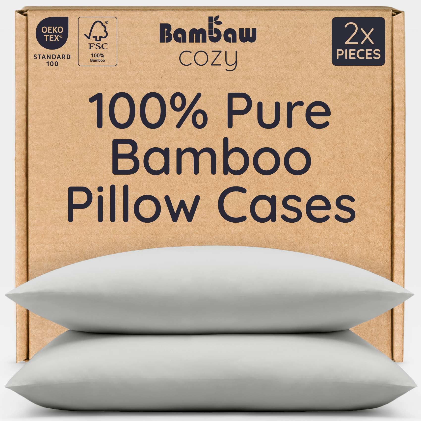 Bambaw Bamboo Pillow Cases 50x75 cm, 2 Pack, Summer Cooling Pillowcases for Night Sweats, 100% Bamboo Pillows Case with Envelope Closure, Antifungal Soft Pillow Covers Pack of 2 50x57 cm (Grey)