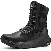 NORTIV 8 Men's Breathable Tactical Military Work Boots Side Zipper Leather Lightweight Hiking Motorcycle Combat Boots 8 Inches Peakforce