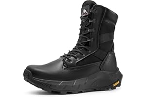NORTIV 8 Men's Breathable Tactical Military Work Boots Side Zipper Leather Lightweight Hiking Motorcycle Combat Boots 8 Inches Peakforce