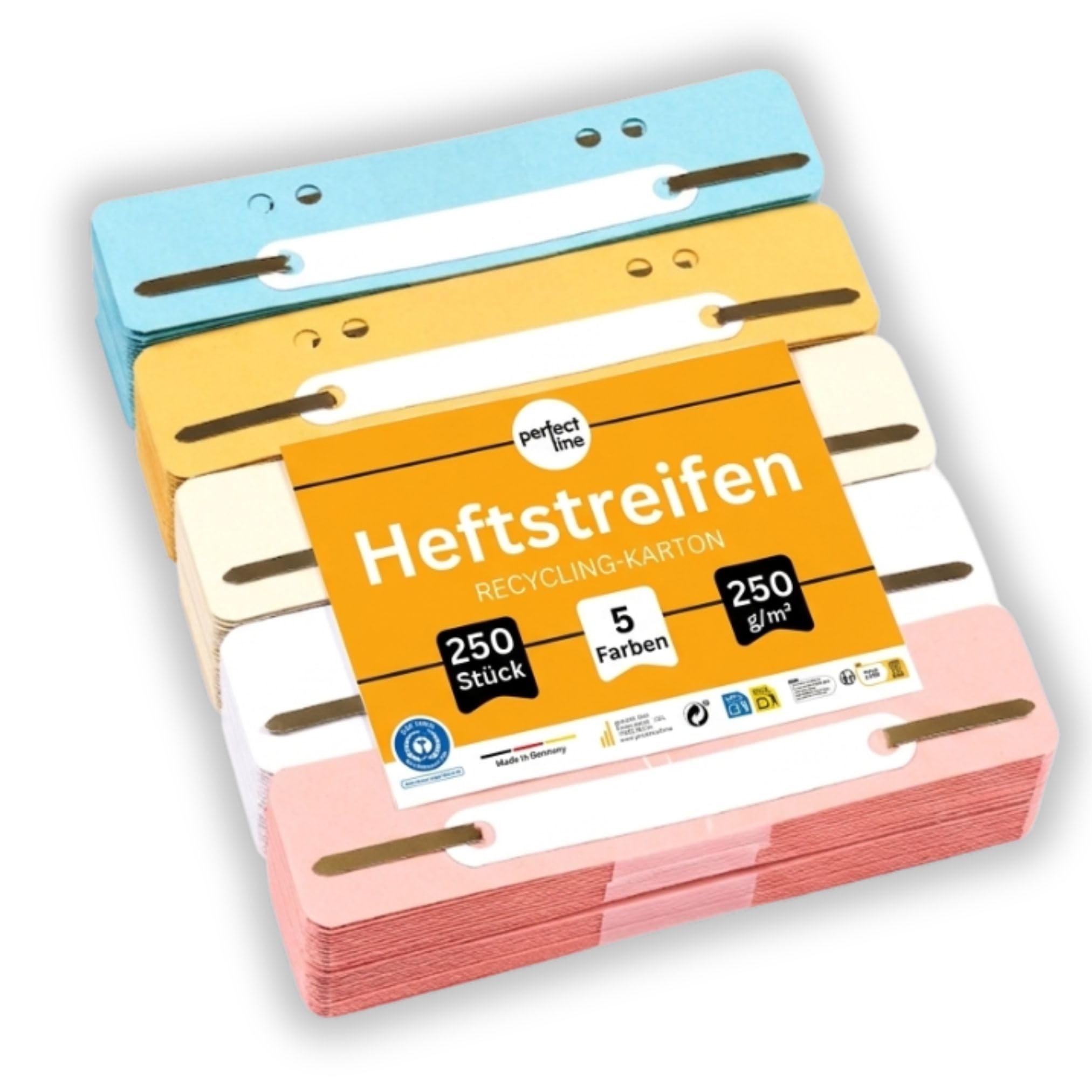 perfect line - 250 Cardboard Filing Strips - Briefcase Made of Recycled Cardboard, 5 Colours - Filing Strips Made in Germany - Blue Angel Certified