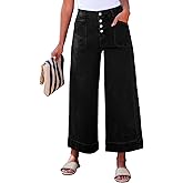 luvamia Wide Leg Jeans for Women Cropped High Waisted Trendy Button Fly Patch Pocket Stretchy Denim Pants Trousers Jeans