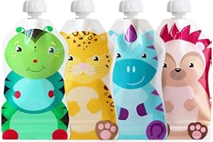 ChooMee Reusable Baby Food Pouches | BPA Free | Refillable Toddler Squeeze Pouches for Homemade Purees, Applesauce & Yogurt | Double Zipper, Easy Fill & Wide Bottom | 4CT, 5oz SnakPack FreshSquad