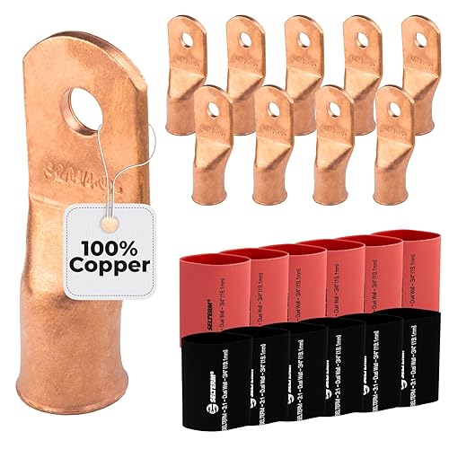 RED WOLF 2/0 AWG Battery Cable Lugs - 20 Packs With Heat Shrink Tubing