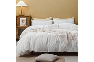 FOSSA White Duvet Cover Set, 100% Washed Cotton Linen Feel Super Soft Breathable Cozy 3 Pieces Bedding Sets Solid Off White King
