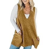 Saodimallsu Womens Sleeveless Sweater Vest V Neck Casual Loose Knit A Line Flattering Tunic Top with Pockets