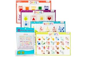 Merka Disposable Placemats for Baby and Toddlers 12" x 18", 20 Pack Stick-on Kids Placemats for Dining Table, Restaurants - Includes Shapes, Numbers, Letters, & Colors