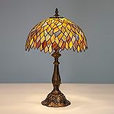 GILGGAK Tiffany Style Table Lamp Vintage Stained Glass Desk Lamp Mable Gradient Green Wisteria Bedside Reading Light Decor Be