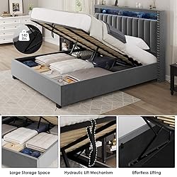 Lift Up Storage Bed Full Size, Luxury Upholstered