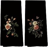 Mcehtle Retro Floral Botanical Kitchen Towels Set of 2, Vintage Flower Dark Botanical Room Decor Hand Towel for Kitchen Bathroom, Spring Floral Botanical Decorative Tea Dish Towels 16x24 Inch