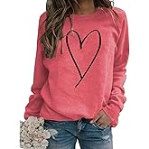 XIWUKOD Valentines Crewneck Pullover Shirts Women Long Sleeve Love Heart Sweatshirts Graphic Lover Gift