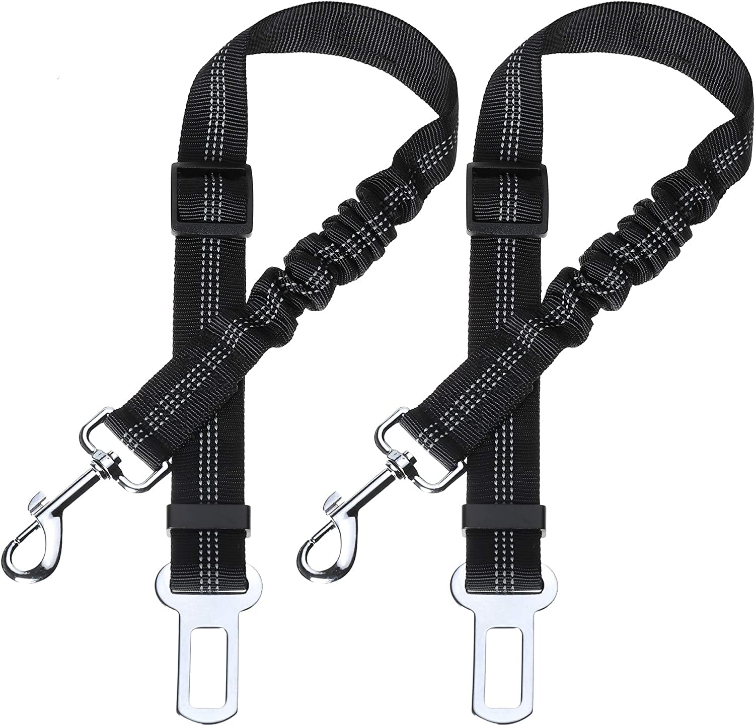 Toozey 2-Pack Dog Safety Car Harness with Elastic Shock Absorption, Reflective Straps, Adjustable for Dogs 55-75cm, Black, Striped