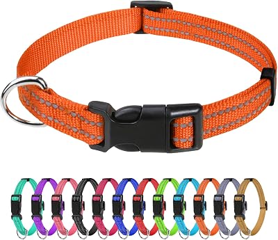 TagMe Reflective Nylon Dog Collar Adjustable 20-30cm Orange 1.0 cm Width