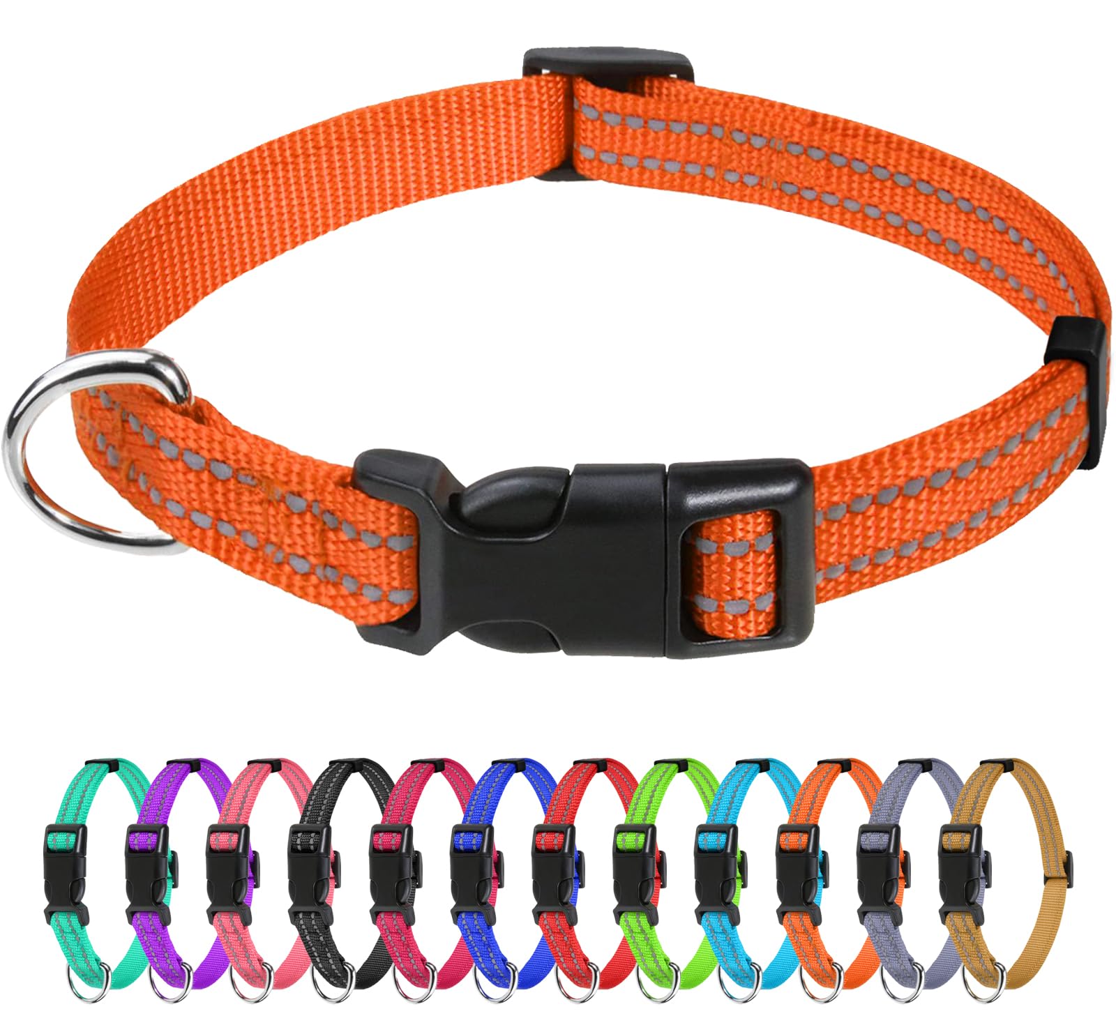 TagMe Reflective Nylon Dog Collars, Adjustable Classic Pet Collar with Quick Release Buckle for Puppy, Orange, 1.0 cm Width