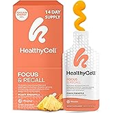 Healthycell Focus & Recall, Daily Liquid Brain Supplement for Focus & Memory - Nootropics Supplement for Concentration & Alertness with L-Theanine, Omega-3 & Taurine - 14 Gel Packs