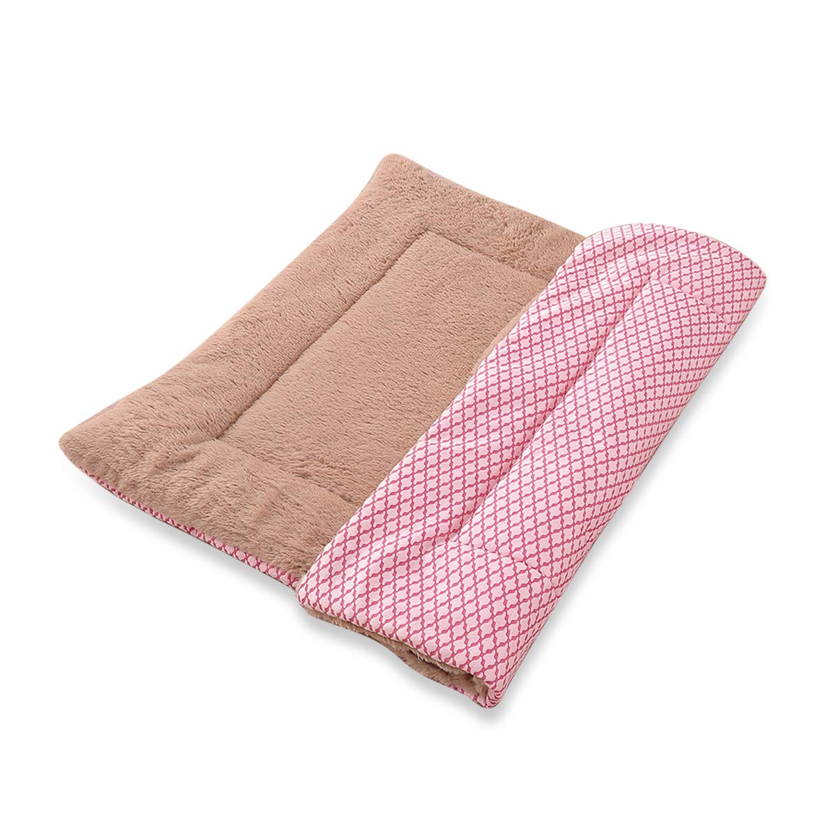 PETCUTE Dog Bed Mat,Fluffy Fleece Pet Blankets,Soft Warm Dog Crate Mat,Washable Puppy Bed Mat,Reversible Dog Bed Mattress Cat Cushion Pet Bed Mat for Small Pet Puppy Kitten,S 60x40x5cm Pink