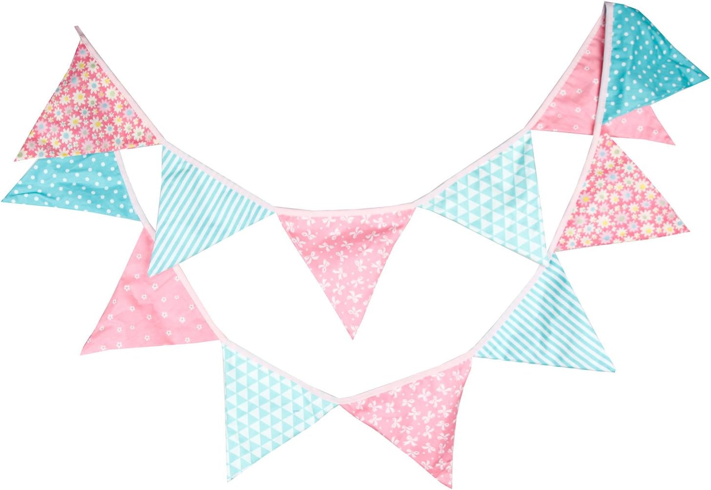 INFEI Pink Blue Vintage Flower Fabric Flag Buntings Garlands Wedding Children Birthday Party Decoration