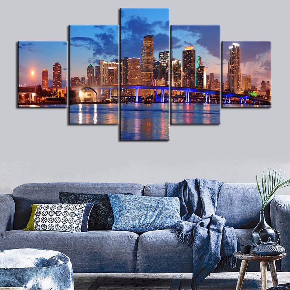 Amazon.com: Large 5 Piece Canvas Wall Art for Living Room- Miami City