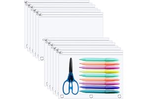 Lincia 12 Pack Clear Pencil Pouch for 3 Ring Binder Pencil Case with Metal Zipper 3 Ring Binder Pocket Inserts Bag 10 x 7'' Visible Cash Envelope with Re-enforced Grommet for College Office Supplies