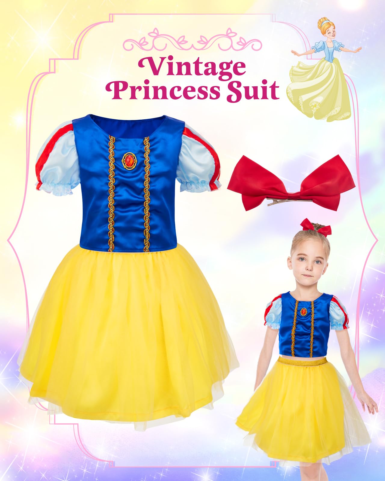 Gleamkid Princess Costumes for Girls,Princess Fancy Dresses for Little Girls Aged 3-6,Princess Dress Outfit for Girls,Role Play Costume Set,Jewelries Accessories for Kids Role Play