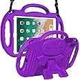 LTROP Kids Case for iPad 5th/6th Generation (2017/2018) & Air 2, Shoulder Strap Handle Stand Shockproof Bumper Cute Kid Case for iPad 9.7 Inch, Purple