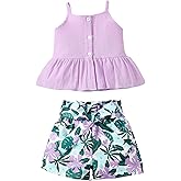 Kucnuzki Toddler Baby Girl Clothes Summer Outfits Ruffle Sleeveless Linen Shirt Kid Short Set for Girl