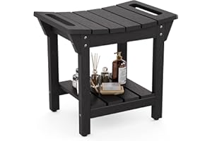 LAHAAP Waterproof Shower Bench, Poly Lumber Shower Stool for Shaving Legs, Shower Chair Seat with Storage Shelf and Handles, Bathroom Bench for Inside Shower, Non-Slip (Black)