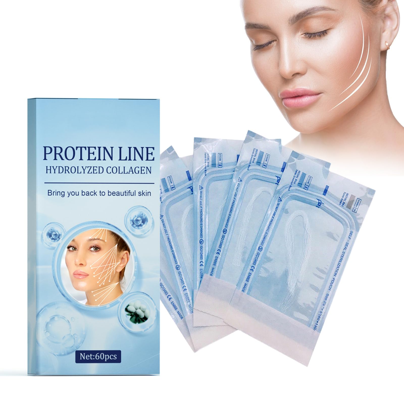 Protein Lifting Line, Pack of 60 Lifting Soluble Protein Silk Thread Collagen Silk Threads Protein Silk Thread Soluble Hydrolyzed Collagen Protein Line Lifting Thread Lifting for Skin Tightening