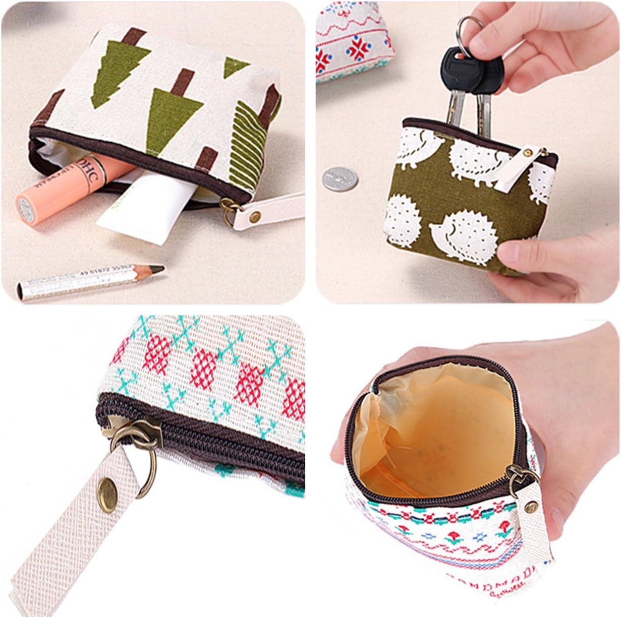 Women Canvas Coin Purse, mSure Canvas Coin Purse Pouch Bag for Credit Card ID Card, Keys, Headset, Lipstick, 4 Pieces - Image 4