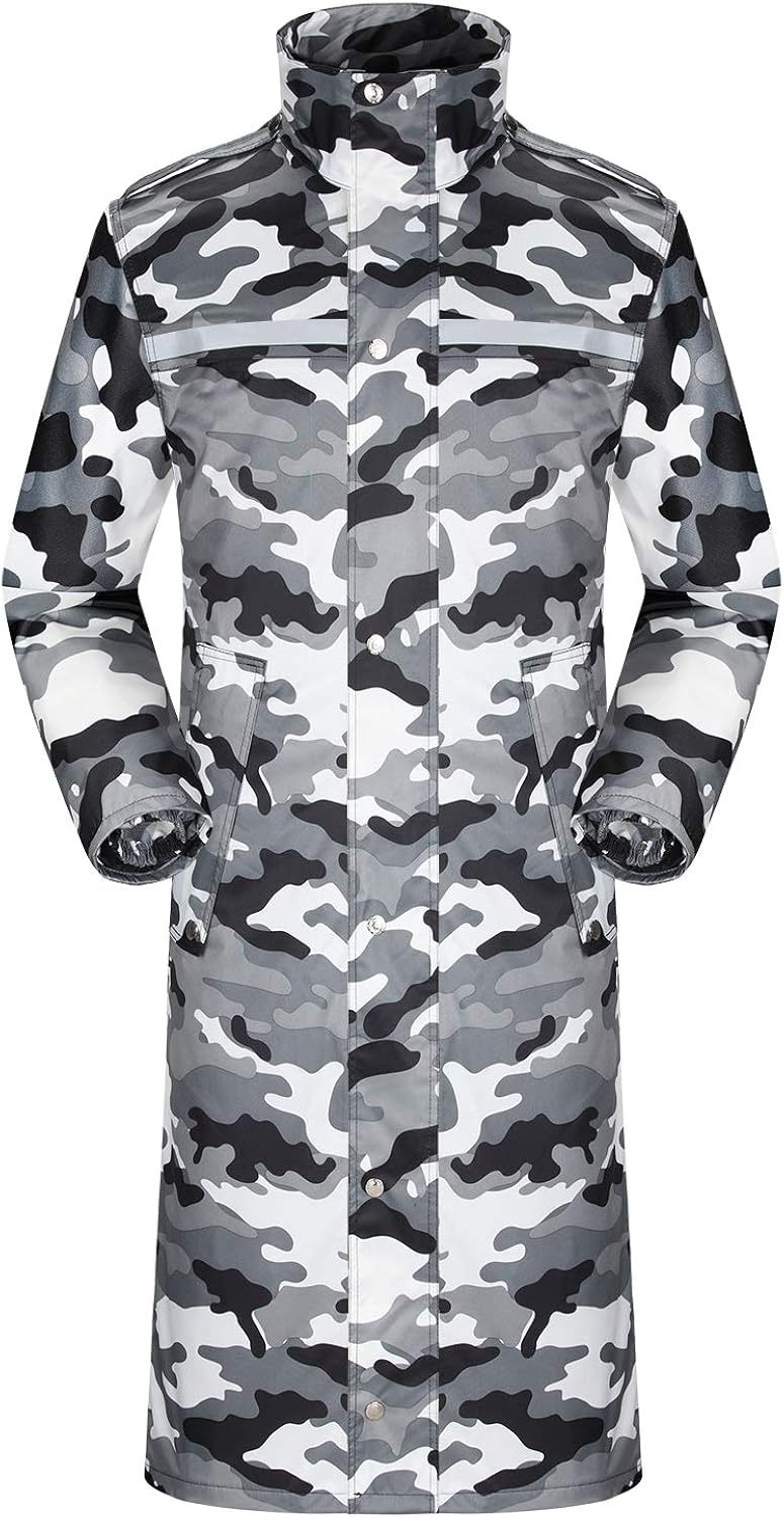 iCreek Raincoat Waterproof Men's Long Rain Jacket Lightweight Rainwear Reflective Reusable with Hood at  Men’s Clothing store
