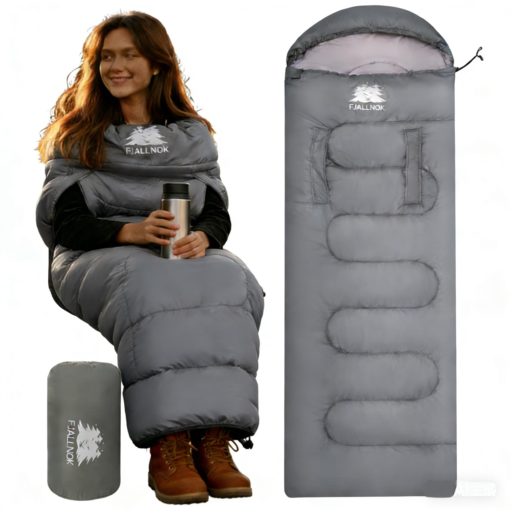 FJALLNOK Wearable Sleeping Bag Specially Designed for Kids and Women in Warm Weather,Walkable, Waterproof, Compact for Camping, Stadiums, Travel, Indoor,Backpacking & Car Use (Grey)