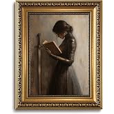 Gold Framed Dark Academia Medieval Knight Canvas Wall Art Prints, 8x10in | Vintage Wall Decor, Woman Reading Book Painting, Feminist Pictures, Library Bedroom Living Room Artwork