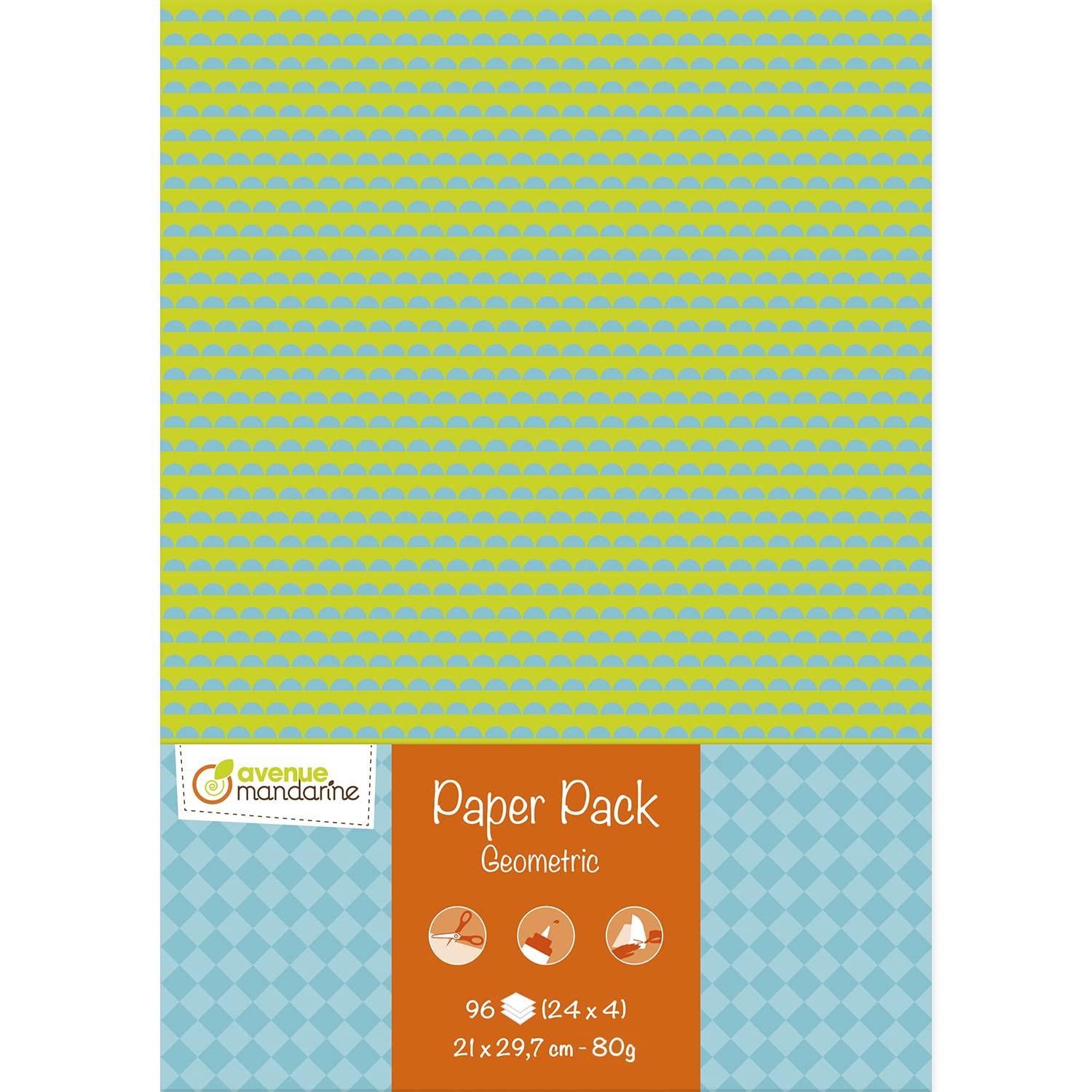 Avenue Mandarine CC058C - PAPER PACK - Pack of 96 sheets of creative paper printed on both sides A4 - GEOMETRIC - Children's Creative and Leisure Activity - DIY