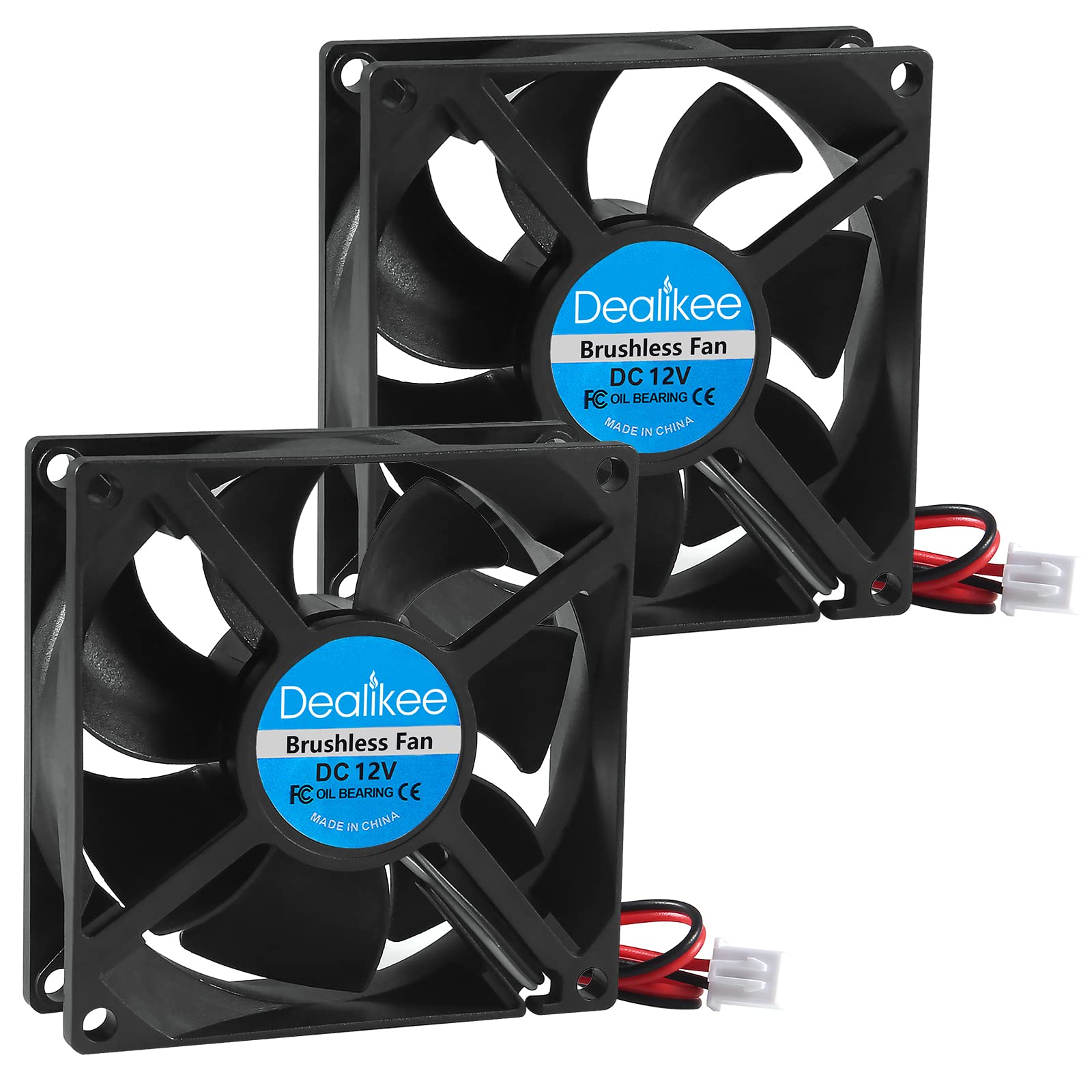 Dealikee 2Pcs 8025 12V DC Brushless Cooling Fan 80mm x 25mm Sleeve Bearing 2Pin Cooling Fan DIY Cooling Ventilation Exhaust.