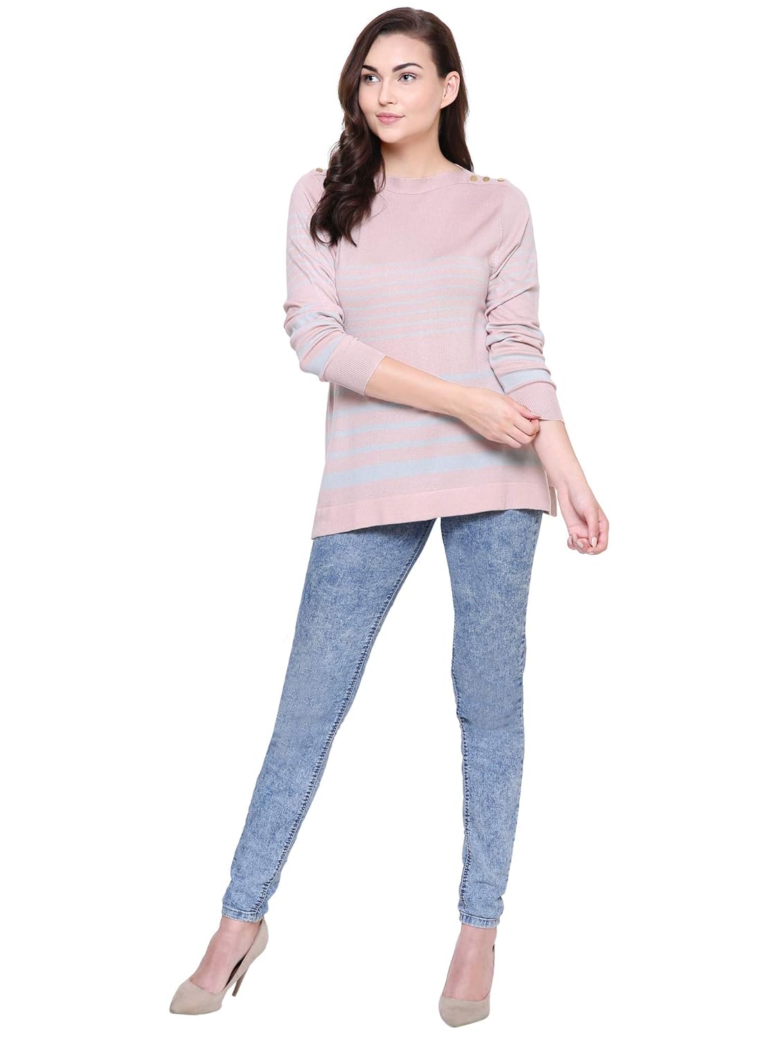 mansicollections pink with grey stripes sweater for women