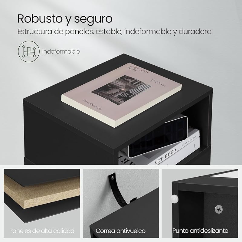 Mesita de Noche Estrecha Gris Oscuro con 2 Compartimentos y 1 Cajón, 25x30x66 cm, Mesilla Auxiliar para Dormitorio Pequeño y Salón Espacios Reducidos, Moderno Madera, 0010CTG