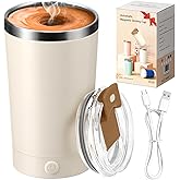 hatisan Self Stirring Coffee Mug With Lid Electric High Speed Self Stirring Mug 400ml Rechargeable Detachable Stainless Steel Self Stirring Cup for Coffee, Milk, Cocoa Christmas Gift(Beige)