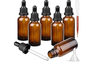 HYBER&CARA Amber Glass Dropper Bottle 1oz with Glass Pipette, 6 X 30ml Glass Eye Dropper Bottles Refillable for Essential Oil Aromatherapy Blends