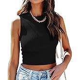 Ezbelle Women's Summer Tank Tops Sleeveless Ribbed Knit Shirts Cropped Sweater
