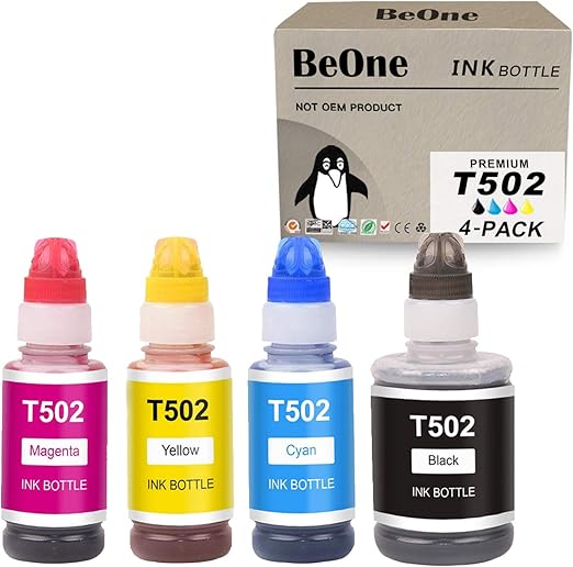 BeOne Compatible Refill Ink Bottle Replacement for Epson 502 T502 4