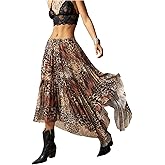 SHENHE Women's Western Boho Animal Print Skirt A Line Ruffle Flowy Asymmetrical Long Skirt