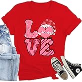 CQF Women Valentines Day Shirts Cute Gnome Love Heart T-Shirt Casual Lover Wife Day Tee Tops