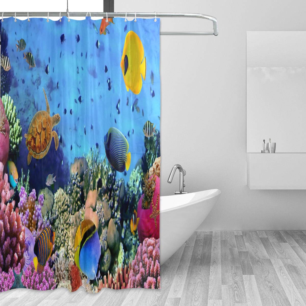 ALAZA Shower Curtain, Underwater World Coral Fish Turtle Bathroom Waterproof Polyester Curtains Accessories With Hooks For Home Decorative (183cm x 183xm)