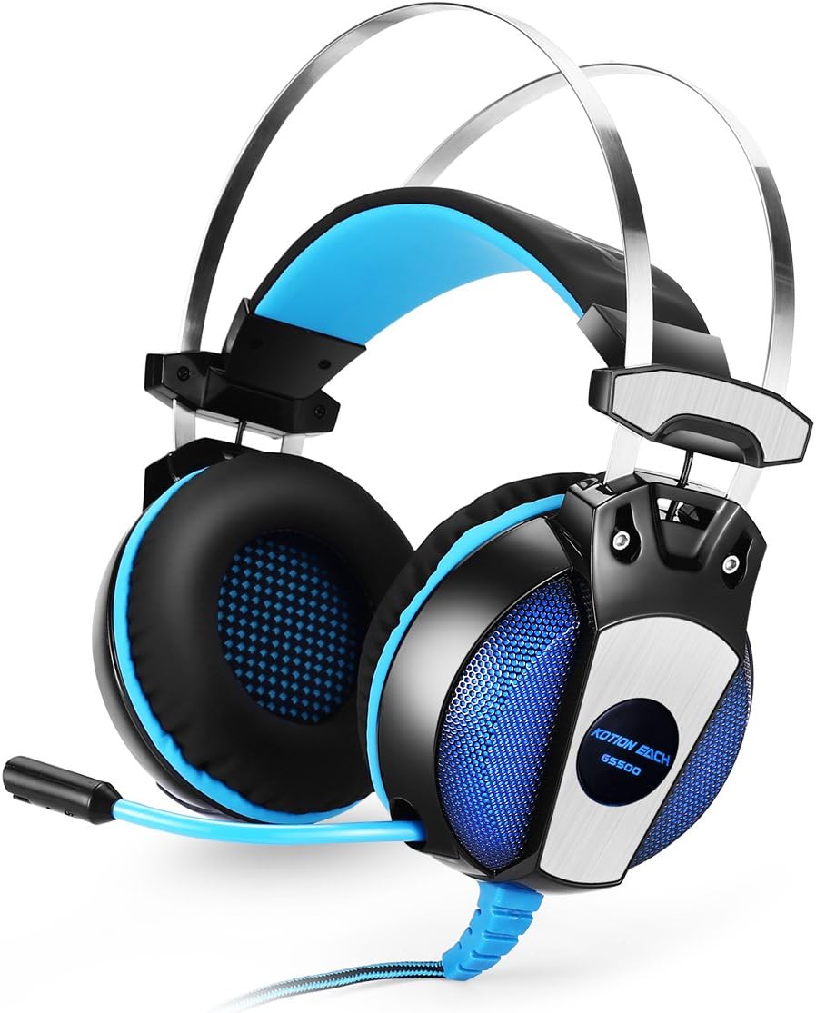 Kotion Each GS500 Over Ear Gaming Headphones for PC (Black and Blue)