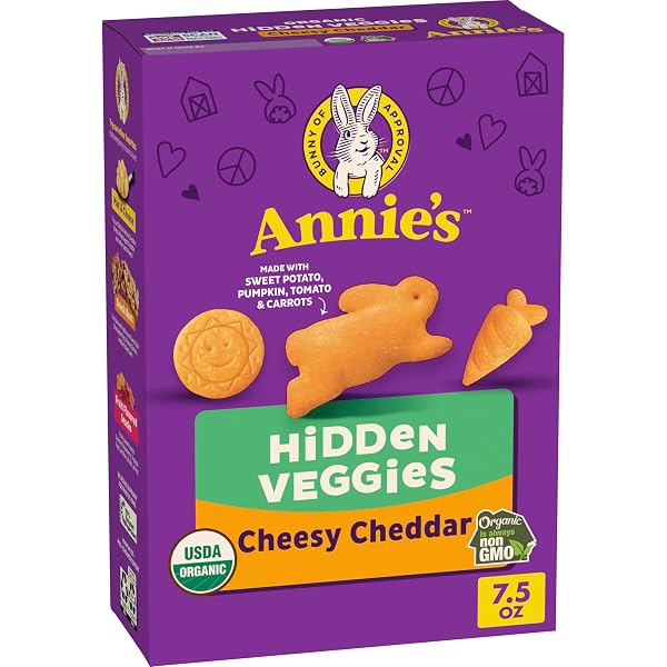 ANNIE’S ORGANIC CHEESY CHEDDAR CRACKERS WITH HIDDEN VEGGIES, 7.5 OZ