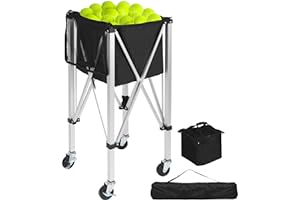 Lineslife Portable Tennis Ball Hopper Holds 200 Balls, Tennis Ball Basket Cart with 4 Wheels & Brakes, Detachable Oxford Fabric Bag for Tennis and Pickleball Training, Black