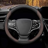 Mihecor Steering Wheel Cover Standard Size 14.5-15 inch, Breathable Microfiber Leather, Anti-Slip, Soft Grip, Fits Most Cars, SUVs, and Trucks, Black and Chocolate Brown